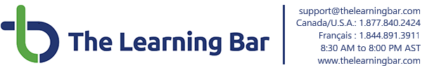 Contact us at 1-877-840-2424 or by email at support@thelearningbar.com